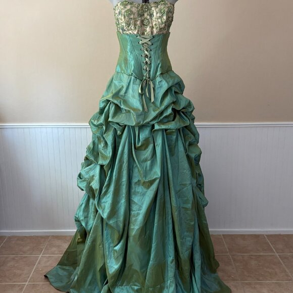 Alliage Paris Ruche Iridescent Green-Blue Gown | Corset Bust 38 | Size 12 AS-IS - Picture 3 of 16